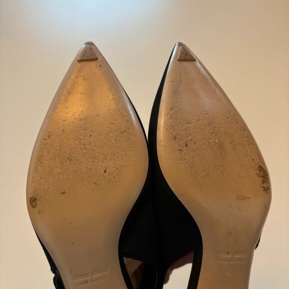Miu Miu Black Satin Swarovski Crystal Embellished Slingback Kitten Heel Luxury - Picture 10 of 15